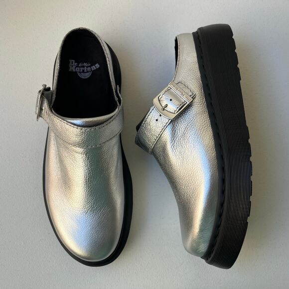 Dr Martens Laketen Slingback Mules Leather Clogs Men Size 12 Metallic Silver NEW main image 6